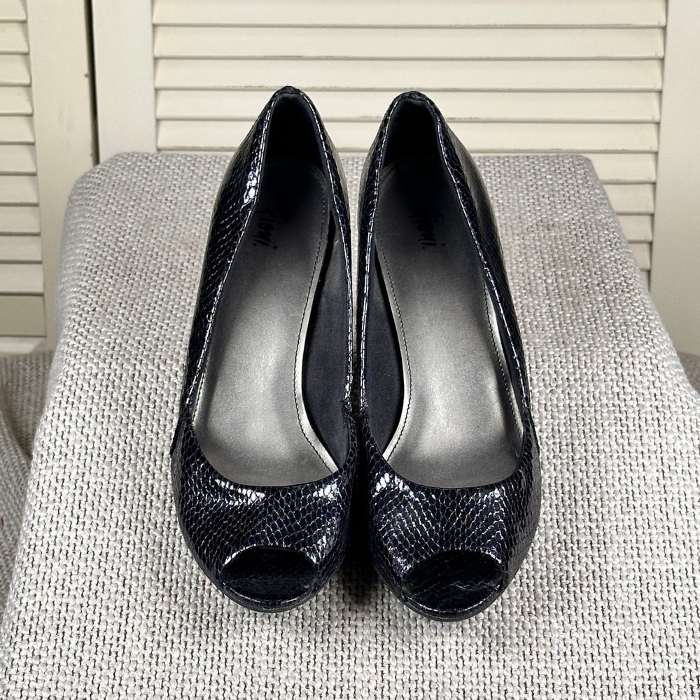 Chic FIONI Black Snakeskin Peep Toe Pumps Y2K‎ Platform Heels 9.5M - Picture 7 of 8